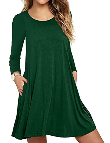 Sanifer Women s Casual Long Sleeve T Shirt Dress with Pockets Plus Size Swing Tunic Dress -S  Green-