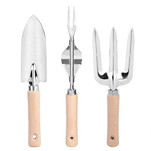 POCREATION Tool Set  3 Piece Stainless Steel Heavy Duty Steel Trowel Gardening Kit with Non-Slip Wooden Handle for Home  Garden Gifts