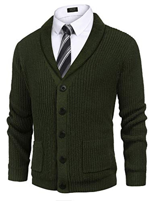 COOFANDY Men s Shawl Collar Cardigan Sweater Slim Fit Cable Knit Button up Cotton Sweater with Pockets
