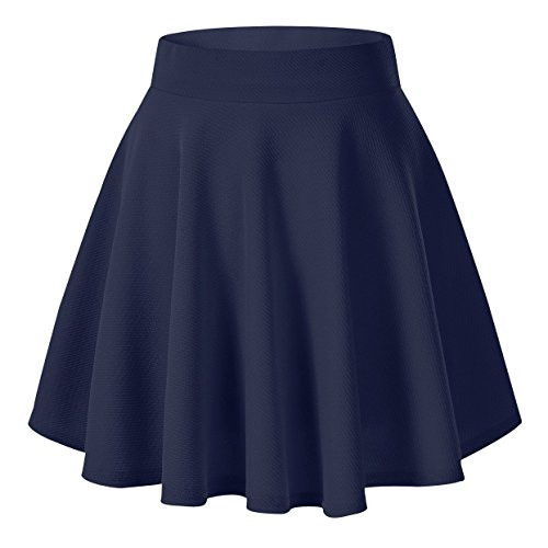 Urban CoCo Women s Basic Versatile Stretchy Flared Casual Mini Skater Skirt -Medium  Navy Blue-