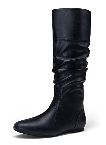 JEOSSY Women s 40 Slouch Boots Black Knee High Tall Boot Slip-on Flat Slouchy Wide Mid Calf Boots Size 9-DJY940 Black 09-