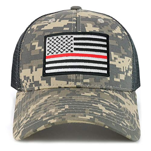 Armycrew Thin Red Line 2 American Flag Patch Camo Structured Mesh Trucker Cap - ACU