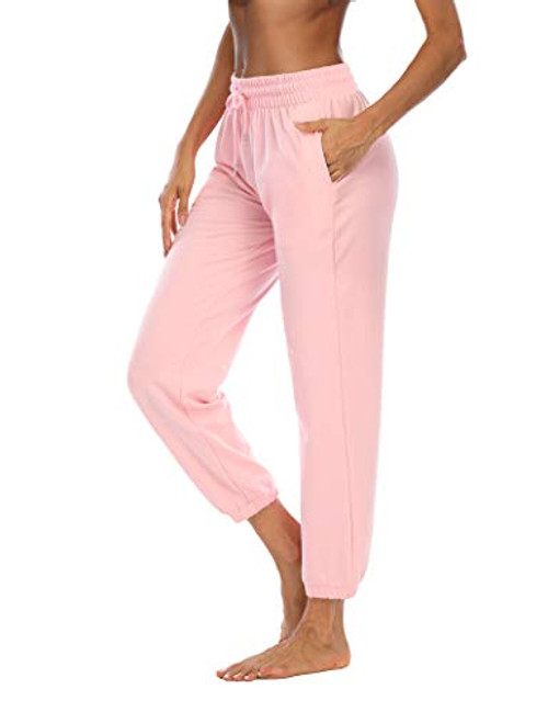 DIBAOLONG Womens Yoga Sweatpants with Pockets Comfy Loose Drawstring Lounge Pajama Pants Workout Joggers for Women Pink M