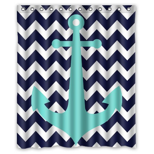 FMSHPON Navy Blue Chevron with Nautical Anchor Waterproof Polyester Fabric Shower Curtain 60 x 72 Inches FMSHPON Navy Blue Chevron with Nautical Anchor Waterproof Polyester Fabric Shower Curtain 60 x 72 Inches