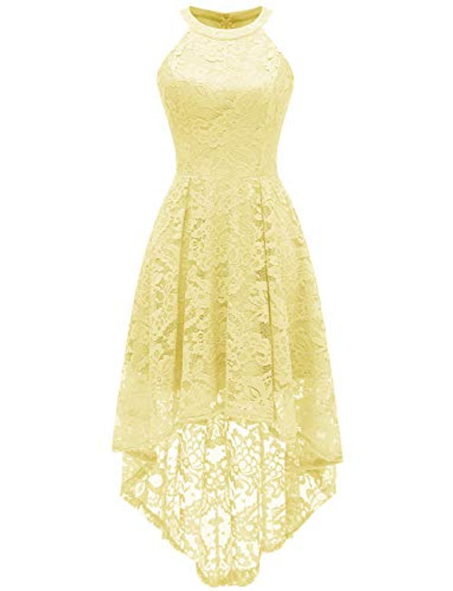 Dressystar 0028 Halter Floral Lace Cocktail Party Dress Hi-Lo Bridesmaid Dress Yellow XXL