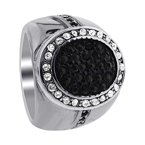 Gem Avenue Round Black and Clear Cubic Zirconia Micro Pave Set Stainless Steel 7mm Ring Size 12