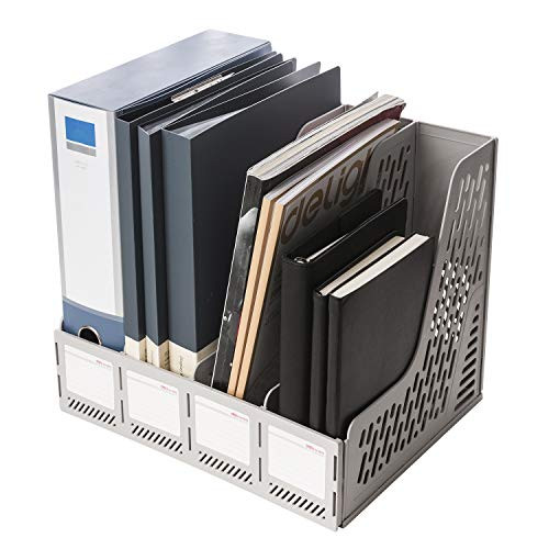 Deli Magazine File Book Holder Desktop Organizer Vertical Document Folder for Office Organization  4 Compartments  Gray