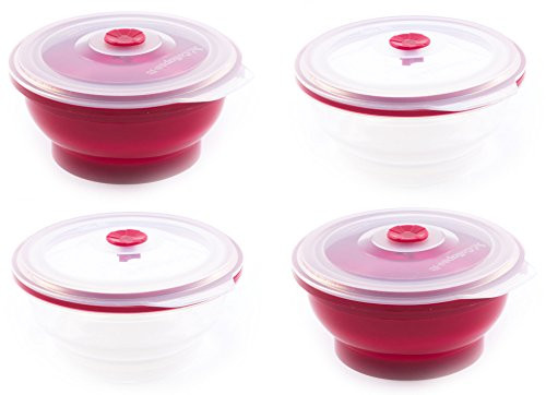 Collapse-it Silicone Food Storage Containers - 4-piece Variety Bowl Set - 2 Clear Round Bowls (4 Cup Size) - 2 Solid Round Bowls (4 Cup Size) - Oven, Microwave, and Freezer Safe