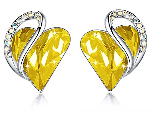 Leafael Infinity Love Heart Stud Earrings with Citrine Yellow Birthstone Crystal for November Healing Stone for Happiness Women s Gifts Silver-tone Leafael Infinity Love Heart Stud Earrings with Citrine Yellow Birthstone Crystal for November Healing Stone for Happiness Women s Gifts Silver-tone