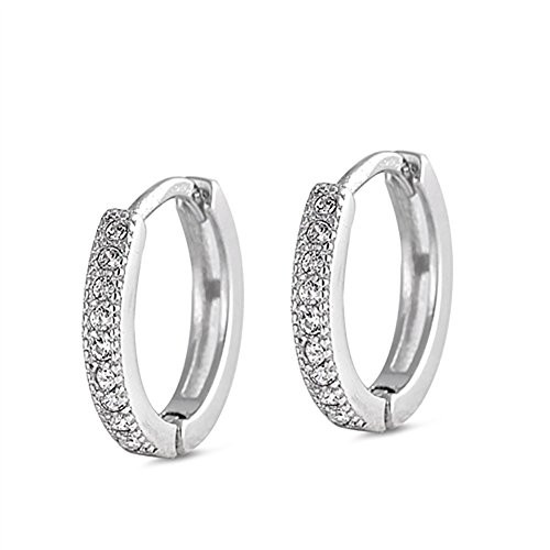 Hoop Huggie Earrings 11mm Earrings Round Micro Pave Simulated Cubic Zirconia 925 Sterling Silver Hoop Huggie Earrings 11mm Earrings Round Micro Pave Simulated Cubic Zirconia 925 Sterling Silver