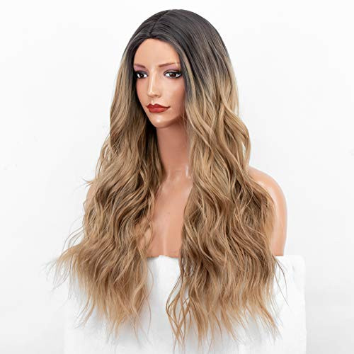 Ombre Blonde Synthetic Wigs for Women Cosplay Long Wavy Wig Heat Resistant Fashion Dirty Blonde Wig with Dark Roots Ombre Blonde Synthetic Wigs for Women Cosplay Long Wavy Wig Heat Resistant Fashion Dirty Blonde Wig with Dark Roots