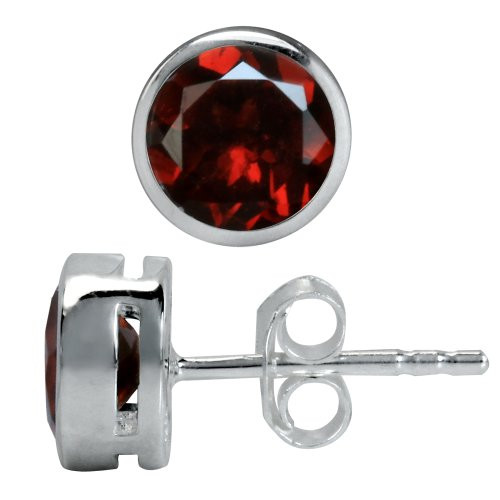 Silvershake 1.84ct. 6mm Natural January Birthstone Garnet 925 Sterling Silver Stud Earrings Silvershake 1.84ct. 6mm Natural January Birthstone Garnet 925 Sterling Silver Stud Earrings