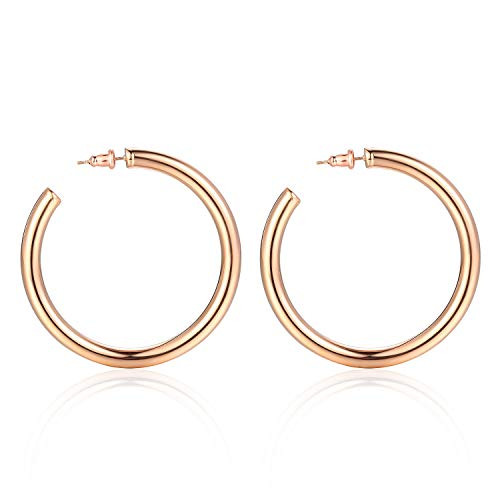 Chunky Open Hoop Earrings Stainless Steel 18K Gold Plated Big C Tube Hoop Earrings for Women