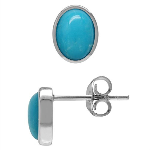 Silvershake 7X5mm Oval Shape Genuine Arizona American Turquoise White Gold Plated 925 Sterling Silver Stud Post Earrings Jewelry for Women and Teens