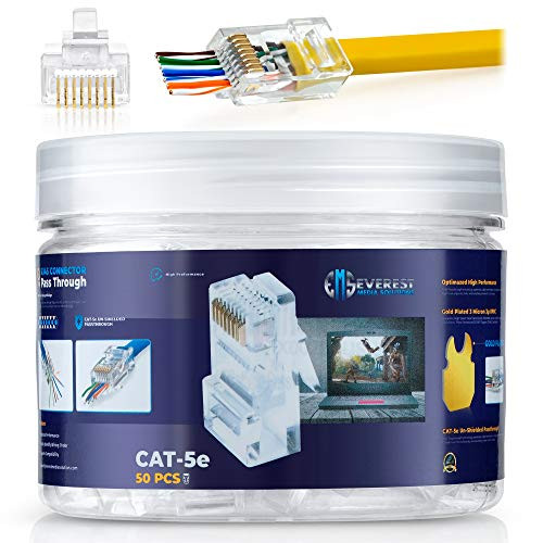 RJ45 Cat5 5e Pass Through Connectors Pack of 50  EZ Crimp Modular Data Plug for Network UTP Cat-5e Ethernet Cable