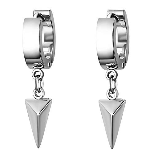 Flongo Men s Womens Punk Stainless Steel Pentacle Moon Dangle Huggie Hoops Earrings
