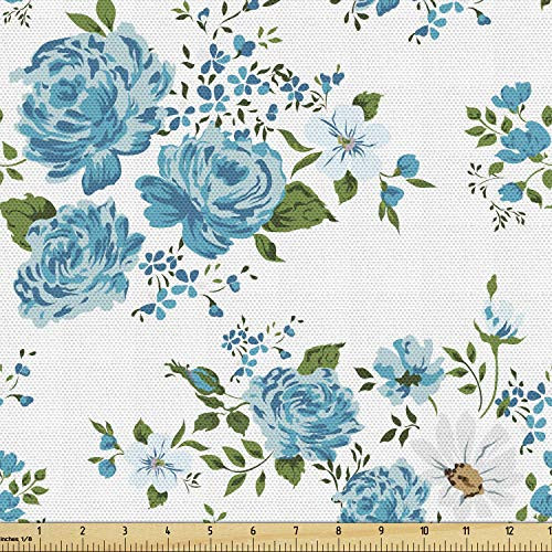 Ambesonne Vintage Fabric by The Yard  Flower Pattern with Daisy and Roses Nostalgic Romantic Spring Composition  Decorative Fabric for Upholstery and Home Accents  1 Yard  White Green