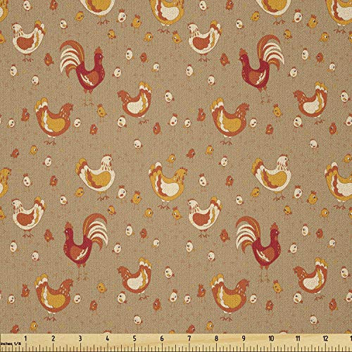 Ambesonne Hen and Chicks Fabric by The Yard  Doodle Pattern of Rooster Chicken and Babies  Microfiber Fabric for Arts and Crafts Textiles  and  Decor  Camel Vermilion