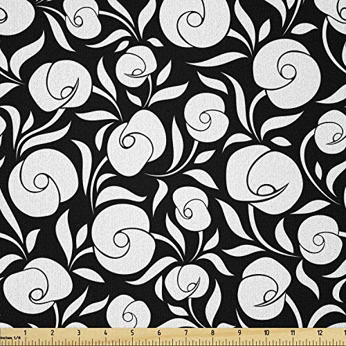 Ambesonne Floral Fabric by The Yard  Circular Abstract Monochrome Flowers Interpretation Illustration  Microfiber Fabric for Arts and Crafts Textiles  and  Decor  1 Yard  Charcoal Grey and White