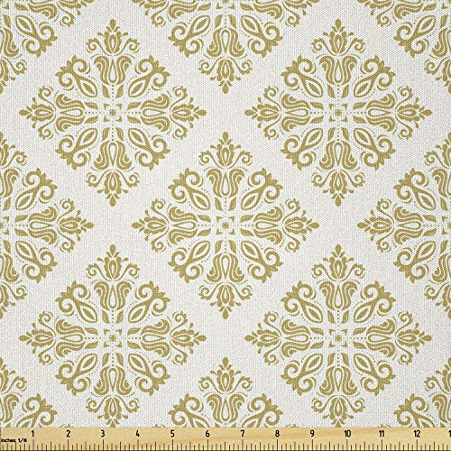 Ambesonne Oriental Fabric by The Yard  Pattern in Yellow Golden Tone Cultural Traditional Feels  Microfiber Fabric for Arts and Crafts Textiles  and  Decor  1 Yard  Dark Mustard White