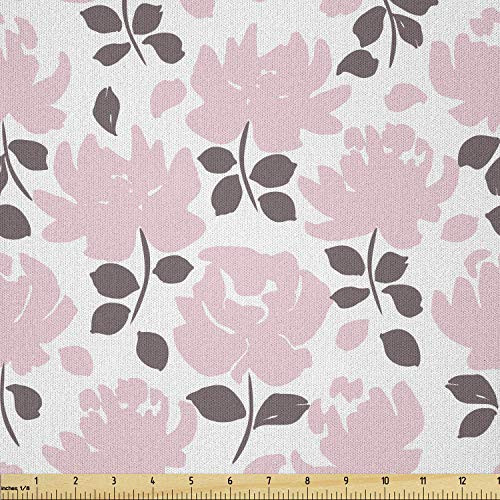 Ambesonne Floral Fabric by The Yard  Blooming Flower Silhouettes Illustrated on a Plain Background  Microfiber Fabric for Arts and Crafts Textiles  and  Decor  1 Yard  Dark Warm Taupe Rose