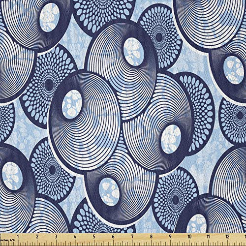 Ambesonne Vibrant Fabric by The Yard  Geometric Sea Shells Nature Inspired Repetitive Rhythmic Illustration  Microfiber Fabric for Arts and Crafts Textiles  and  Decor  1 Yard  Baby Blue and Navy Blue