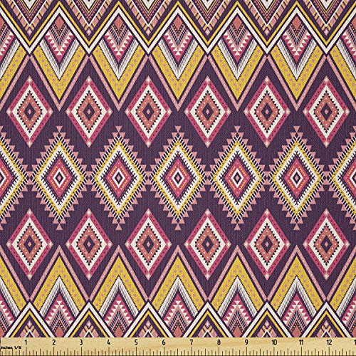 Ambesonne Aztec Fabric by The Yard  Colorful Native Pattern of Rhombus Inspired Ornamented Dots  Microfiber Fabric for Arts and Crafts Textiles  and  Decor  Plum Coral