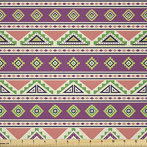Ambesonne Aztec Fabric by The Yard  Vibrant and Pattern of Horizontal Orient Aztec Motifs  Microfiber Fabric for Arts and Crafts Textiles  and  Decor  Multicolor
