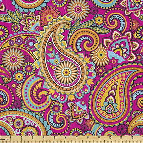 Ambesonne Paisley Fabric by The Yard  Paisley Patterns Based on Traditional Eastern Pastel Design  Microfiber Fabric for Arts and Crafts Textiles  and  Decor  1 Yard  Multicolor