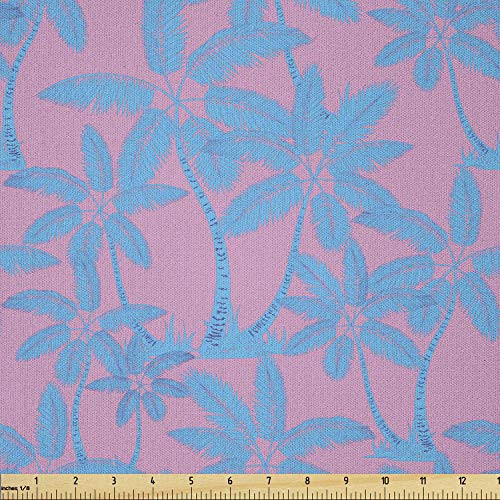 Ambesonne Tropical Fabric by The Yard  Illustration of Hawaiian Palm Trees in Exotic Retro Style  Microfiber Fabric for Arts and Crafts Textiles  and  Decor  1 Yard  Azure Blue Sky Blue