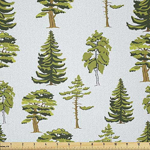 Ambesonne Leaves Fabric by The Yard  Repetitive Pine Oak Fir Trees Motifs on Pastel Toned Backdrop Pattern  Microfiber Fabric for Arts and Crafts Textiles  and  Decor  Baby Blue and Apple Green