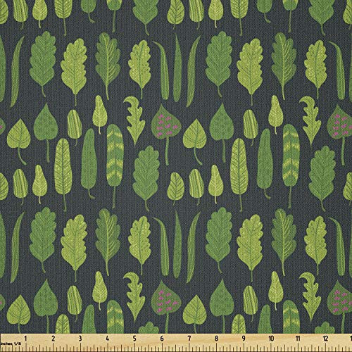 Ambesonne Forest Fabric by The Yard  Exotic Leaves Palm Monstera Plumeria Oak Willow Maple Nature Foliage  Microfiber Fabric for Arts and Crafts Textiles  and  Decor  1 Yard  Green and Dark Blue Grey