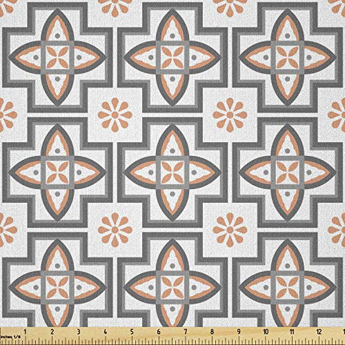 Ambesonne Abstract Geometry Fabric by The Yard  Rhythmic Traditional Mosaic Tiles Inspired Motifs Illustration  Microfiber Fabric for Arts and Crafts Textiles  and  Decor  1 Yard  White Salmon Dimgray