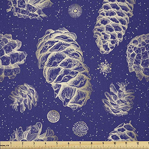 Ambesonne Abstract Fabric by The Yard  Silhouettes of Pine Cones Fir Tree Hand Drawn Like Sketch Design Print  Microfiber Fabric for Arts and Crafts Textiles  and  Decor  1 Yard  Indigo and Pale Tan