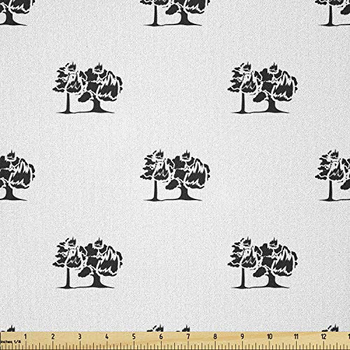 Ambesonne Charcoal Grey Fabric by The Yard  Monochrome Illustration of Repetitive Tree Silhouettes on a Plain Background  Microfiber Fabric for Arts and Crafts Textiles  and  Decor  1 Yard  White