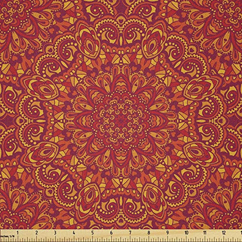 Ambesonne Red Mandala Fabric by The Yard  Tribal Motifs Details Floral Wisdom Eastern  Microfiber Fabric for Arts and Crafts Textiles  and  Decor  1 Yard  Purple Mustard Orange