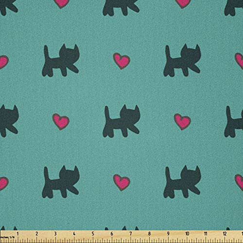 Ambesonne Teal Fabric by The Yard  Kittens Pink Hearts Animal Design with Valentines Inspirations  Microfiber Fabric for Arts and Crafts Textiles  and  Decor  1 Yard  Teal Pink Dark Blue