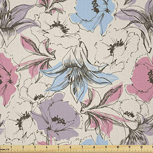 Ambesonne Floral Fabric by The Yard  Hand Drawn Lily and Poppies Sketch Effect Chastity and Virtue Garden Plants  Microfiber Fabric for Arts and Crafts Textiles  and  Decor  Multicolor