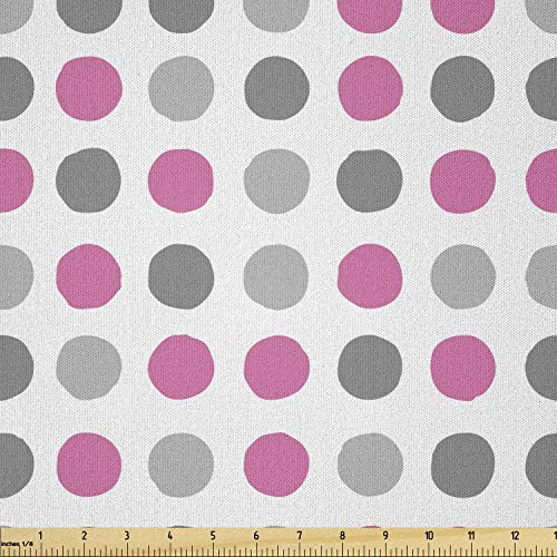 Ambesonne Geometric Fabric by The Yard  Traditional Retro Polka Dots Design European Ancestral Motif Pastel Colors  Microfiber Fabric for Arts and Crafts Textiles  and  Decor  Pink White Grey