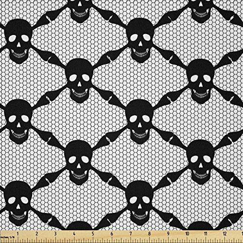 Ambesonne Gothic Fabric by The Yard  Halloween Horror Theme Spooky Black Skulls Checkered Pattern with Skeleton Bones  Microfiber Fabric for Arts and Crafts Textiles  and  Decor  Black White