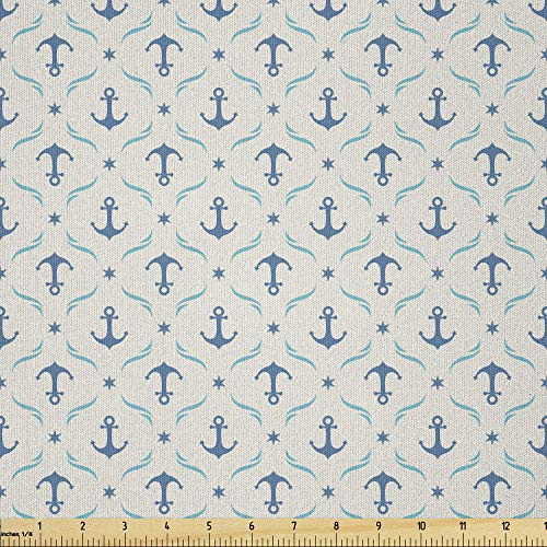 Ambesonne Anchor Fabric by The Yard  Yachting Theme Pattern with Abstract Ocean Waves and Blue Stars  Microfiber Fabric for Arts and Crafts Textiles  and  Decor  1 Yard  Beige Blue Pale Blue