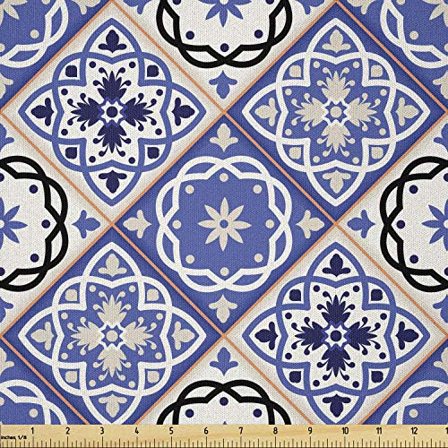 Ambesonne Moroccan Fabric by The Yard Geometric Tile Squares with Middle Eastern Azulejo Design Microfiber Fabric for Arts and Crafts Textiles and Decor Violet Blue Black Cream Ambesonne Moroccan Fabric by The Yard Geometric Tile Squares with Middle Eastern Azulejo Design Microfiber Fabric for Arts and Crafts Textiles and Decor Violet Blue Black Cream