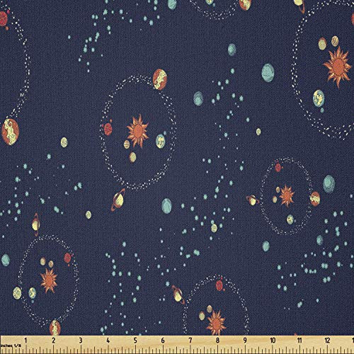 Ambesonne Astrology Fabric by The Yard  Solar System Planet Astronomy Cosmos Galaxy Mysterious Universe  Microfiber Fabric for Arts and Crafts Textiles  and  Decor  1 Yard  Dark Blue Orange Turquoise