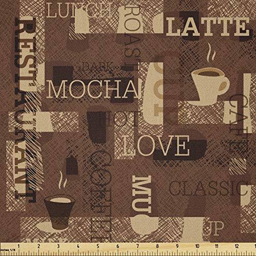 Ambesonne Coffee Fabric by The Yard  Cafeteria Pattern with Hot Mocha Latte Milk Love Typography on Scribble Backdrop  Microfiber Fabric for Arts and Crafts Textiles  and  Decor  1 Yard  Brown Beige