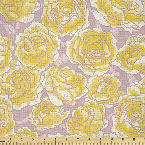 Ambesonne Flower Fabric by The Yard  Hand Drawn Romantic Yellow Roses Blooming in Spring Season Floral Arrangement  Microfiber Fabric for Arts and Crafts Textiles  and  Decor  Yellow Blush
