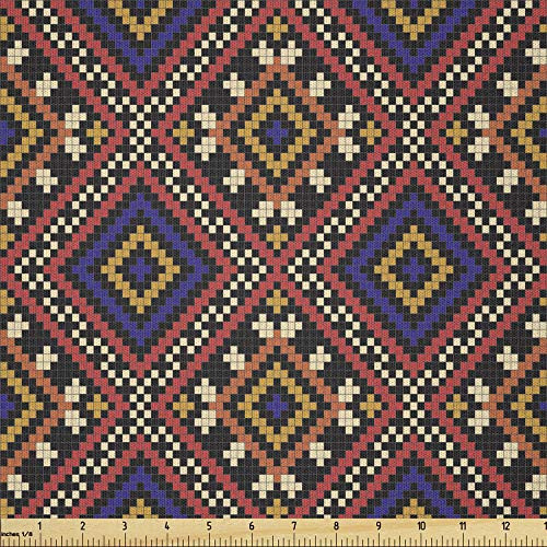 Ambesonne Ukrainian Fabric by The Yard  Traditional Design Cultural Ornament Pattern Vintage Geometrical  Microfiber Fabric for Arts and Crafts Textiles  and  Decor  1 Yard  Multicolor