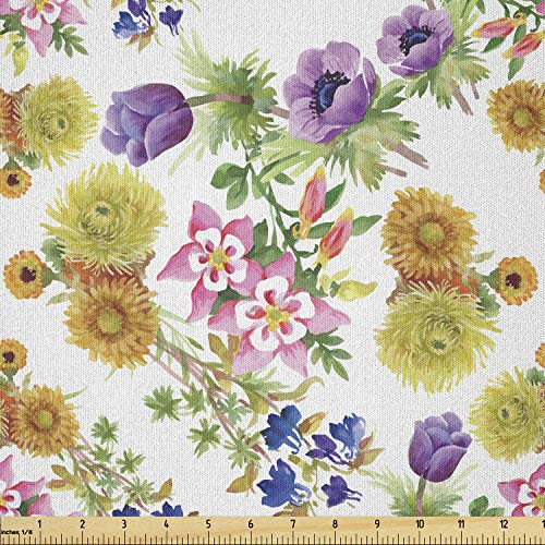 Ambesonne Floral Fabric by The Yard  Watercolor Painting Style Flourishing Garden Pattern Fresh Romantic Spring Blossoms  Microfiber Fabric for Arts and Crafts Textiles  and  Decor  Multicolor