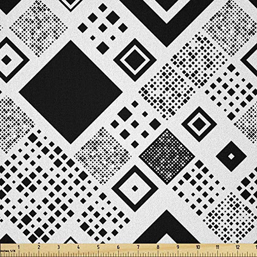 Ambesonne Black and White Fabric by The Yard  Geometrical Diagonal Pattern with Various Different Squares Contemporary  Microfiber Fabric for Arts and Crafts Textiles  and  Decor  Black White