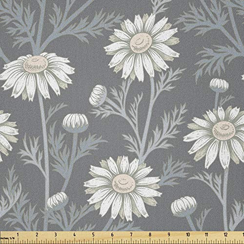 Ambesonne Floral Fabric by The Yard  Cottage Daisy Petals Field Summer Gardening Theme Chamomile Flourish  Microfiber Fabric for Arts and Crafts Textiles  and  Decor  1 Yard  Grey Coconut Sage Green