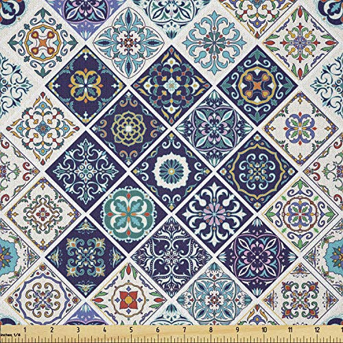 Ambesonne Traditional Fabric by The Yard  Portuguese Historical Mixed Azulejo Mosaic Tiles with Moroccan Ceramic Motifs  Microfiber Fabric for Arts and Crafts Textiles  and  Decor  1 Yard  Multicolor